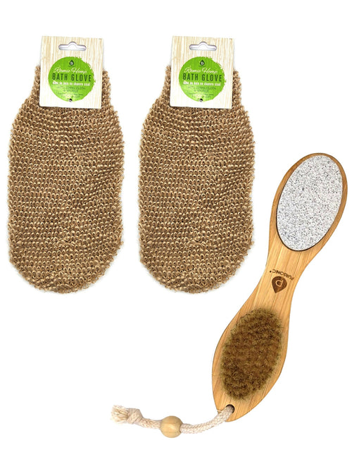 Load image into Gallery viewer, Sisal Hemp Bath Glove, Pack of 2, and 4-in-1 Foot Scrubber Bundle by Pursonic
