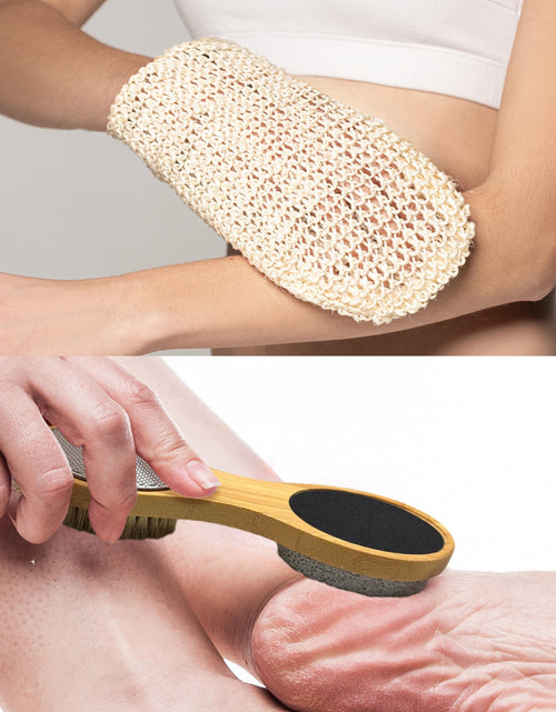 Load image into Gallery viewer, Sisal Hemp Bath Glove, Pack of 2, and 4-in-1 Foot Scrubber Bundle by Pursonic
