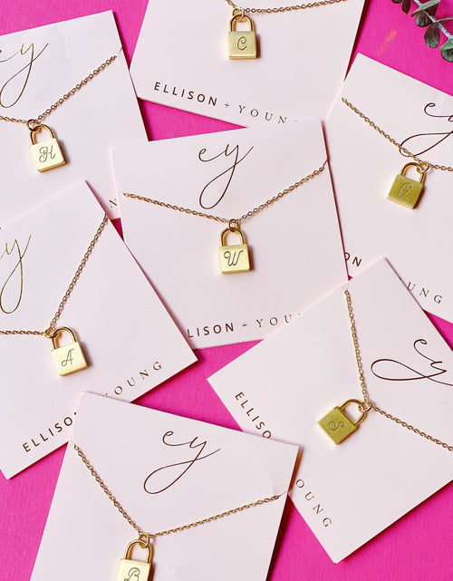 Load image into Gallery viewer, Scripted Notes Locket Initial Necklace by Ellisonyoung.com

