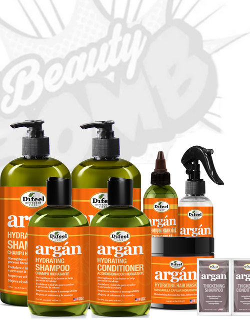 Load image into Gallery viewer, Difeel Argan Beauty Bomb 8-PC Complete Shampoo &amp; Conditioner Complete Collection- Hydrating Shampoos, Conditioners, Treatments &amp; More by difeel - find your natural beauty
