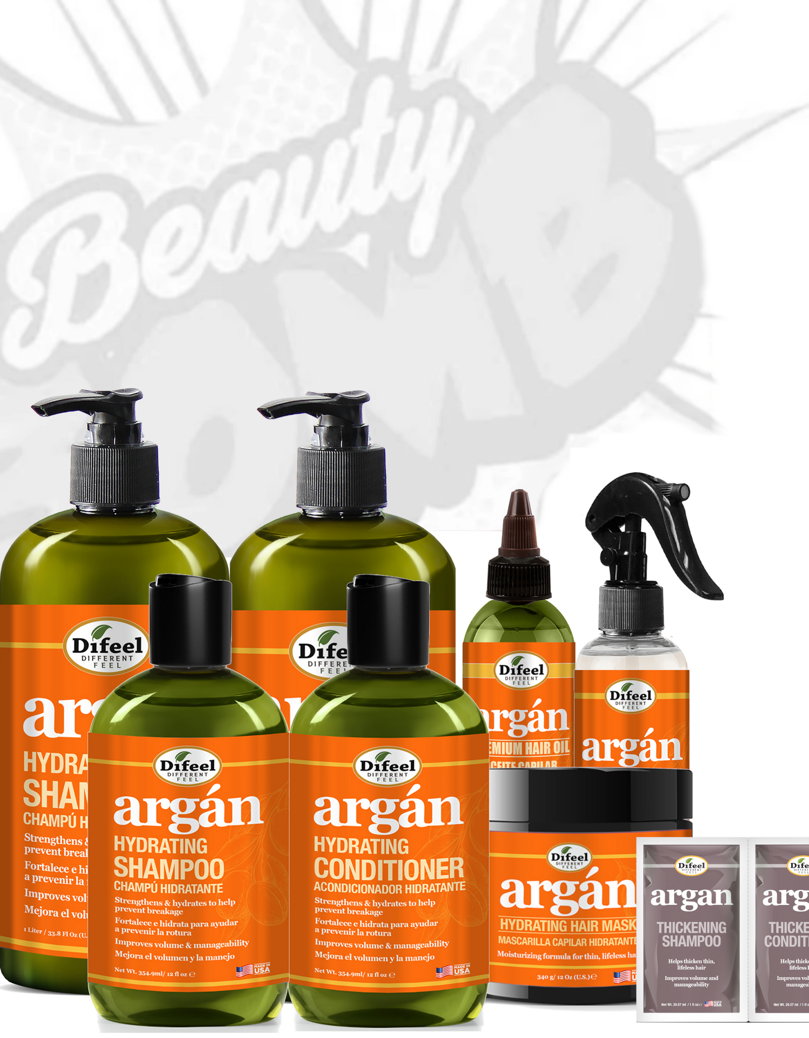 Difeel Argan Beauty Bomb 8-PC Complete Shampoo & Conditioner Complete Collection- Hydrating Shampoos, Conditioners, Treatments & More by difeel - find your natural beauty