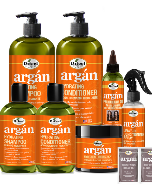 Load image into Gallery viewer, Difeel Argan Beauty Bomb 8-PC Complete Shampoo &amp; Conditioner Complete Collection- Hydrating Shampoos, Conditioners, Treatments &amp; More by difeel - find your natural beauty

