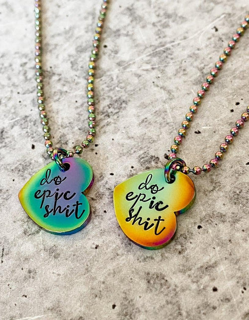 Load image into Gallery viewer, DO EPIC SHIT Rainbow Heart Necklace by Salt and Sparkle
