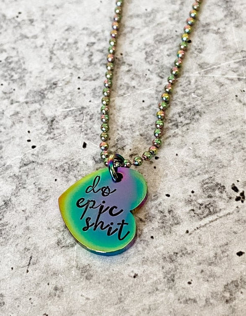 Load image into Gallery viewer, DO EPIC SHIT Rainbow Heart Necklace by Salt and Sparkle
