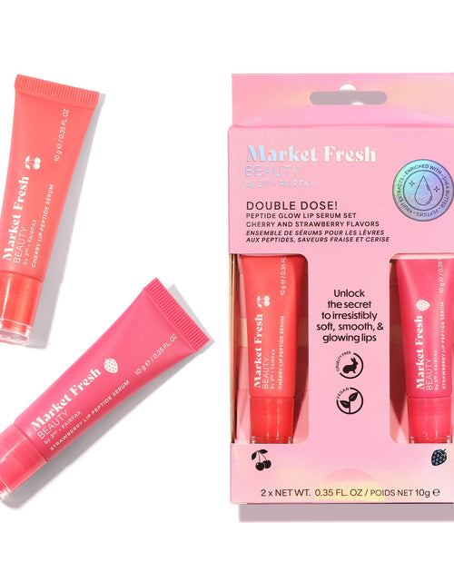 Load image into Gallery viewer, Peptide Glow Lip Serum Set by Market Fresh Beauty - Double Dose Hydrating Lip Care, Cherry &amp; Strawberry Flavors, Vegan, Cruelty-Free, Clean Ingredients, 2 Pack by  Los Angeles Brands
