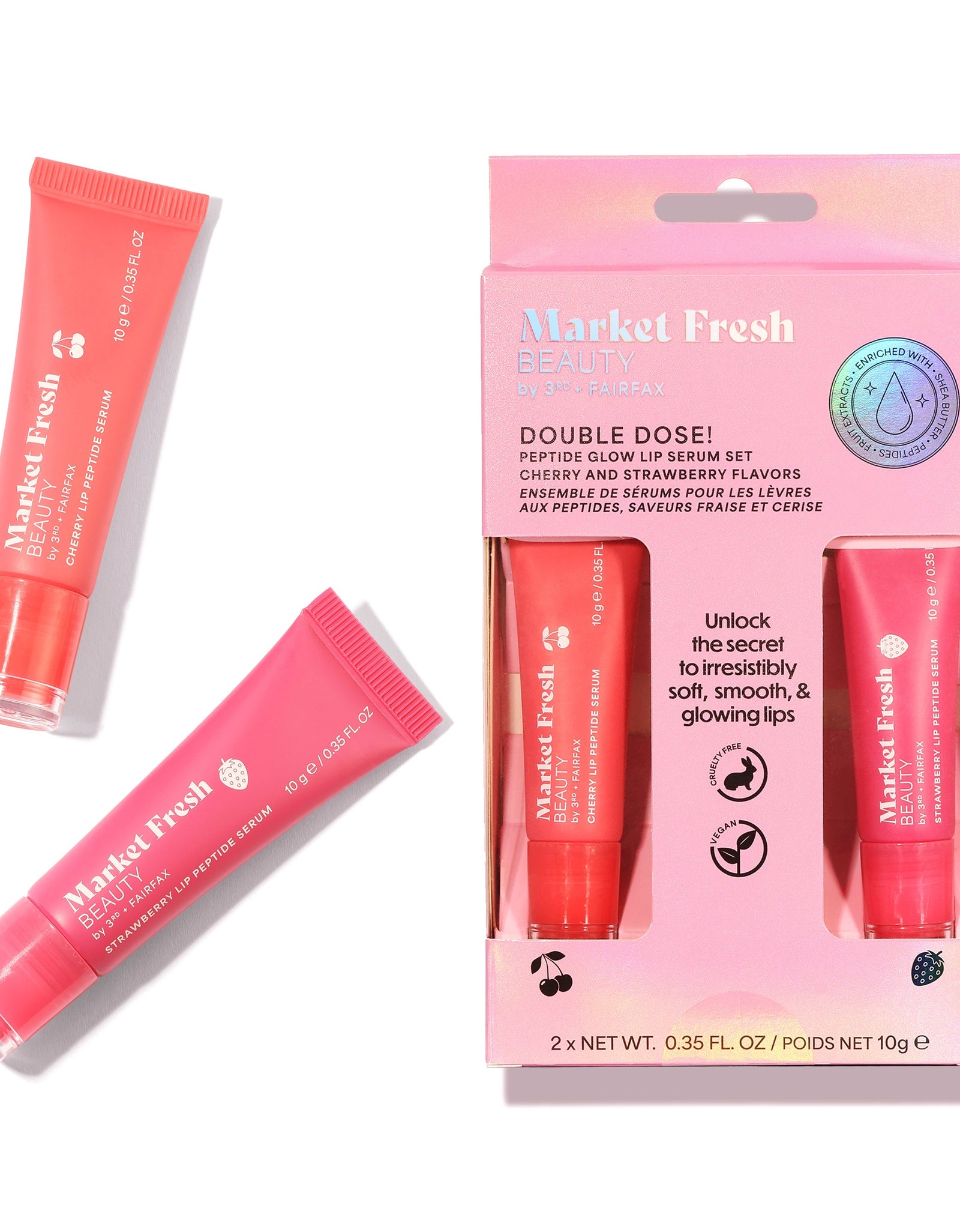 Peptide Glow Lip Serum Set by Market Fresh Beauty - Double Dose Hydrating Lip Care, Cherry & Strawberry Flavors, Vegan, Cruelty-Free, Clean Ingredients, 2 Pack by  Los Angeles Brands