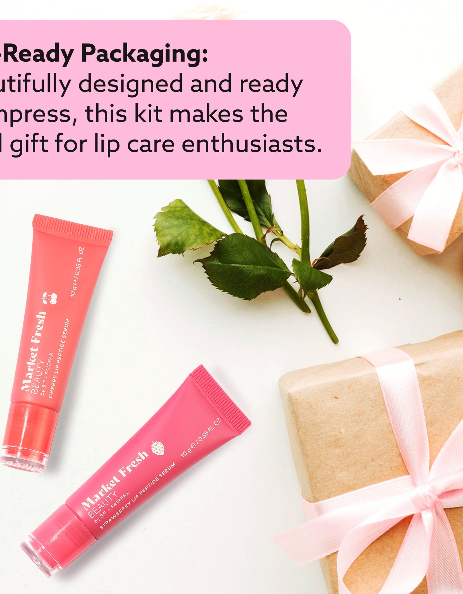 Peptide Glow Lip Serum Set by Market Fresh Beauty - Double Dose Hydrating Lip Care, Cherry & Strawberry Flavors, Vegan, Cruelty-Free, Clean Ingredients, 2 Pack by  Los Angeles Brands
