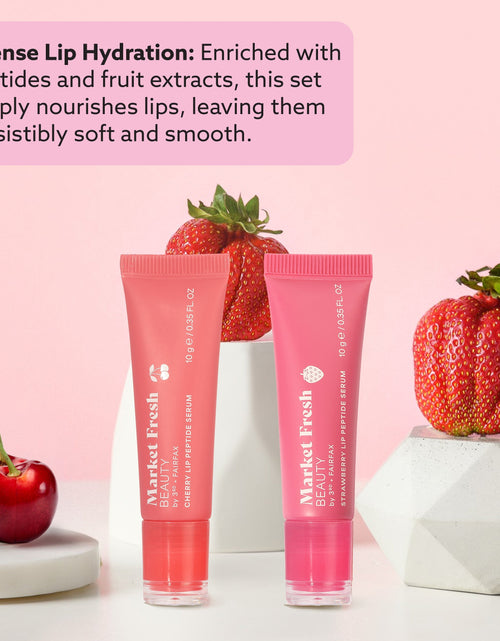 Load image into Gallery viewer, Peptide Glow Lip Serum Set by Market Fresh Beauty - Double Dose Hydrating Lip Care, Cherry &amp; Strawberry Flavors, Vegan, Cruelty-Free, Clean Ingredients, 2 Pack by  Los Angeles Brands
