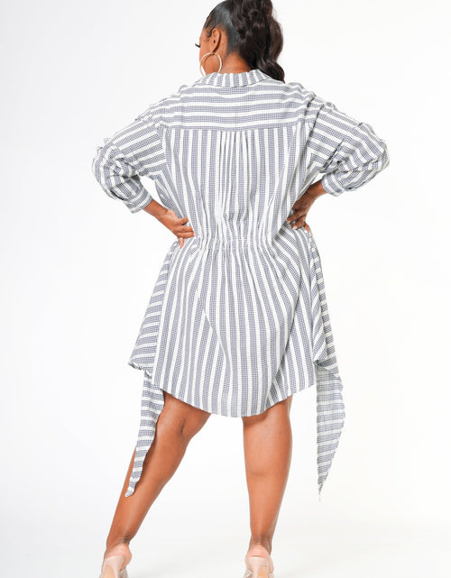 Load image into Gallery viewer, Plus Size Lace Trim Wrapped Shirt Dress in Ditsy Gingham by Shop at Konus
