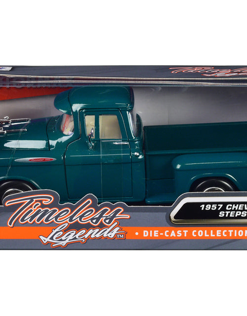 Load image into Gallery viewer, 1957 Chevrolet 3100 Stepside Pickup Truck Teal Metallic "Timeless Legends" Series 1/24 Diecast Model Car by Motormax
