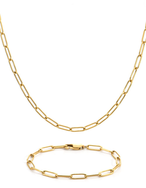Load image into Gallery viewer, C011G Oval Paperclip Link Chain Necklace and Bracelet Set by B.Tiff New York
