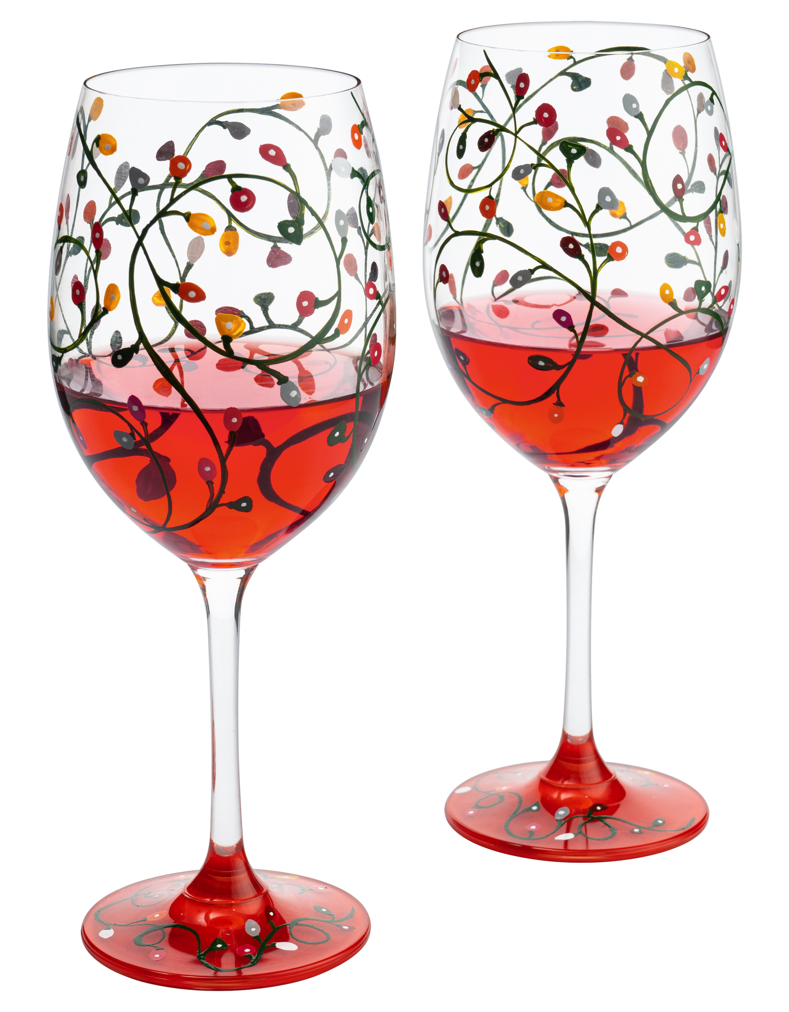 Stemmed Christmas Lights Wine Glasses Set of 2 - Hand Painted Wine Glass Ornament Light Bulbs Glasses, Perfect for Wine, Champagne, Holiday Parties and Festivities - 9.5" High, 21 oz Capacity by The Wine Savant