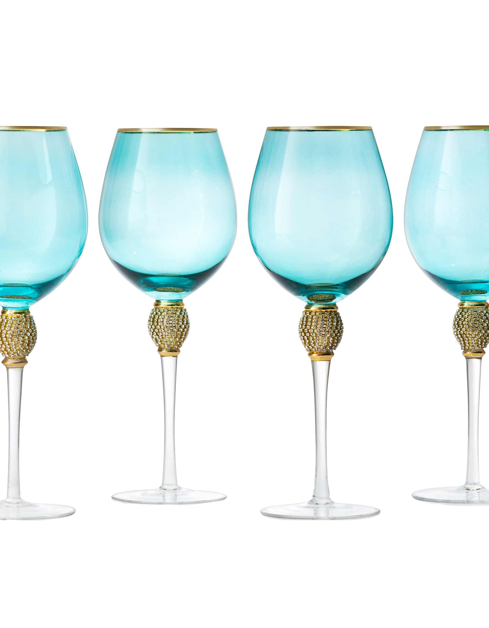 The Wine Savant Large Diamond Wine Glasses, 10" H Gold Rim Rhinestone Diamond Glasses - Wedding Glasses - 18 Ounce, Premium Designed Wine Glasses for Spirits and Wine, Gift Boxed (4, Blue) by The Wine Savant