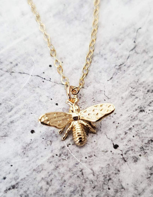 Load image into Gallery viewer, Dainty Bumble Bee Charm Necklace by Salt and Sparkle
