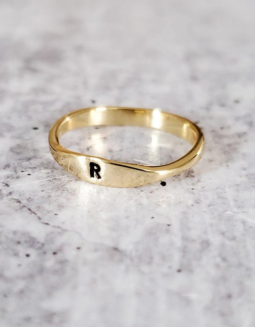 Load image into Gallery viewer, Dainty Gold Initial Ring by Salt and Sparkle

