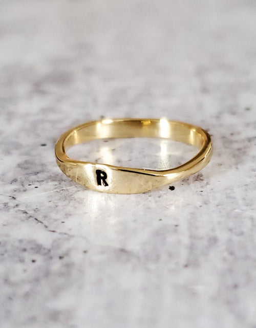 Load image into Gallery viewer, Dainty Gold Initial Ring by Salt and Sparkle
