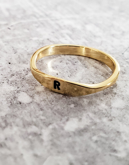 Load image into Gallery viewer, Dainty Gold Initial Ring by Salt and Sparkle
