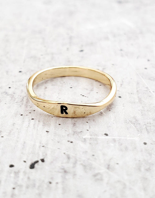 Load image into Gallery viewer, Dainty Gold Initial Ring by Salt and Sparkle
