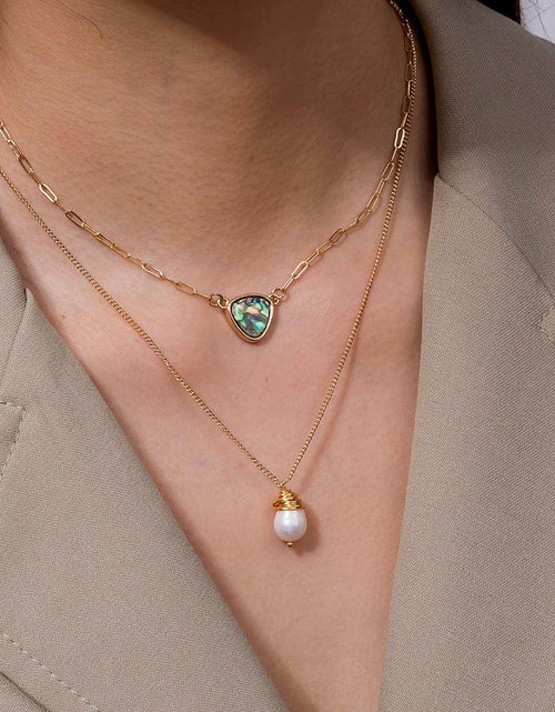 Load image into Gallery viewer, Two Layer Necklace With Abalone Pendant And Pearl Pendant by Hollywood Sensation®
