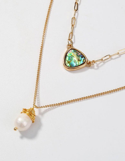 Load image into Gallery viewer, Two Layer Necklace With Abalone Pendant And Pearl Pendant by Hollywood Sensation®
