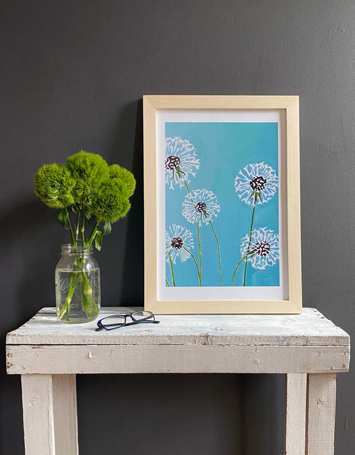 Load image into Gallery viewer, Art Print:  Dandelions on Aqua by India &amp; Purry
