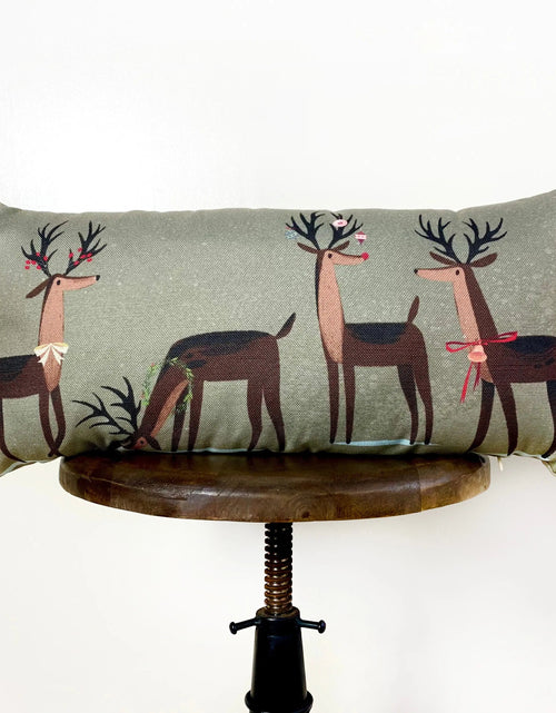 Load image into Gallery viewer, Decked out Christmas Reindeer Throw Pillow Cover | 20x10 | Primitive Christmas Decor | Primitive Decor | Luxury Home Decor | Luxury Decor by UniikPillows
