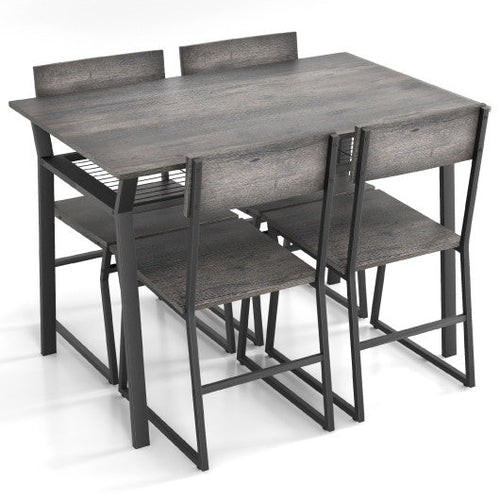 Load image into Gallery viewer, 5 Piece Dining Table Set with Storage Rack and Metal Frame-Gray
