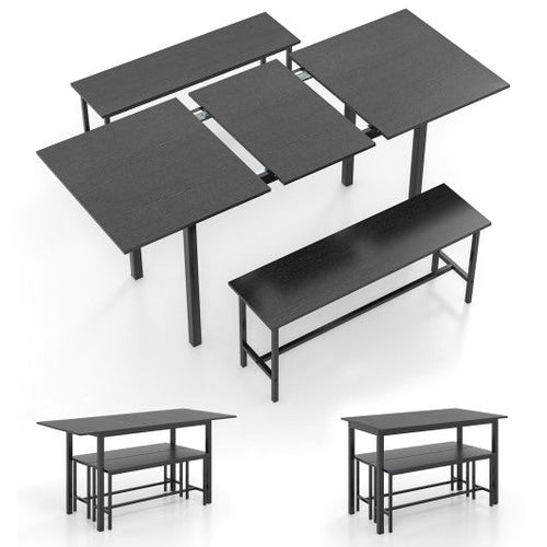 Load image into Gallery viewer, 3 Piece Dining Table Set for 4-6 with 2 Benches-Black
