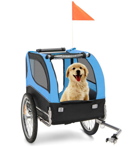 Dog Bike Trailer Foldable Pet Cart with 3 Entrances for Travel-Blue