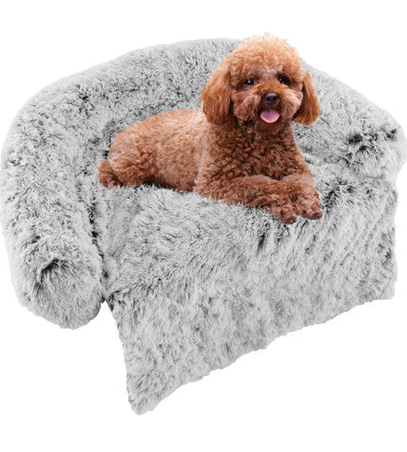 White Plush Calming Dog Couch Bed with Anti-Slip Bottom-S