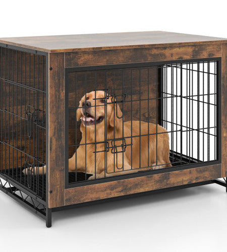 Dog Crate Furniture with Double Lockable Doors and Removable Pull-out Tray-M