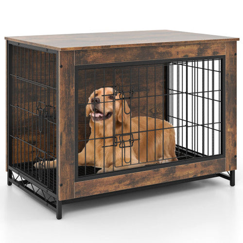 Load image into Gallery viewer, Dog Crate Furniture with Double Lockable Doors and Removable Pull-out Tray-M
