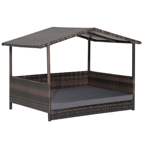 Load image into Gallery viewer, Outdoor Wicker Dog House with Weatherproof Roof-Gray
