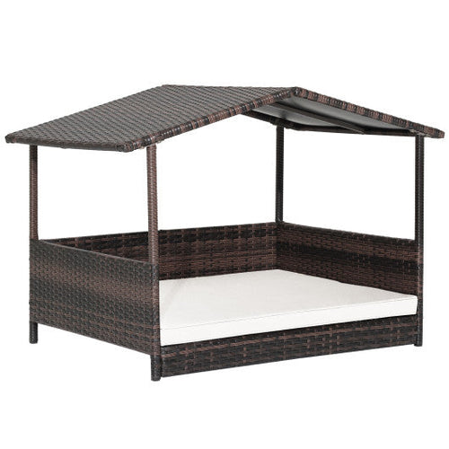Load image into Gallery viewer, Outdoor Wicker Dog House with Weatherproof Roof-White
