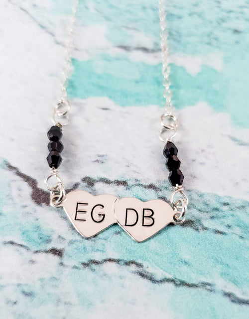 Load image into Gallery viewer, Double Heart Initial Custom Necklace by Salt and Sparkle
