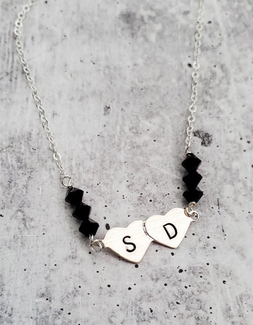 Load image into Gallery viewer, Double Heart Initial Custom Necklace by Salt and Sparkle
