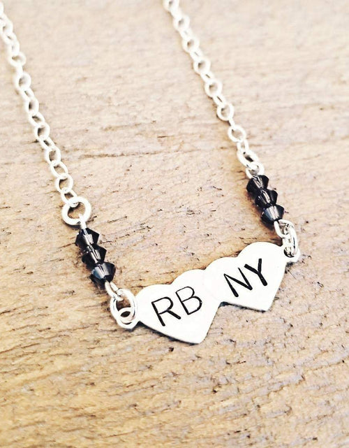 Load image into Gallery viewer, Double Heart Initial Custom Necklace by Salt and Sparkle
