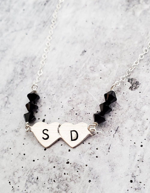 Load image into Gallery viewer, Double Heart Initial Custom Necklace by Salt and Sparkle
