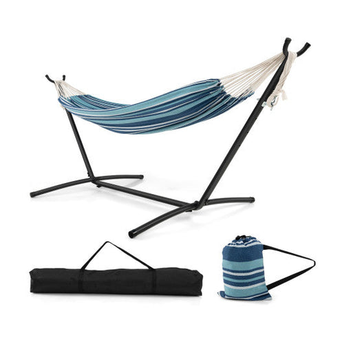Load image into Gallery viewer, Portable Indoor Outdoor 2-Person Double Hammock Set with Stand and Carrying Cases-Blue
