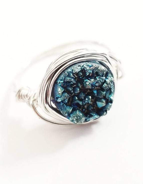 Load image into Gallery viewer, Druzy Crystal Wire Wrapped Stacking Ring by Salt and Sparkle
