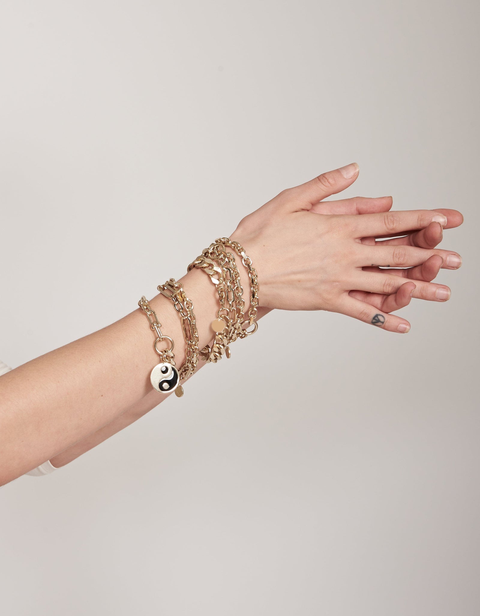 Dual Chain Bracelet With Lage Enamel Yin Yang Pendant by eklexic jewelry