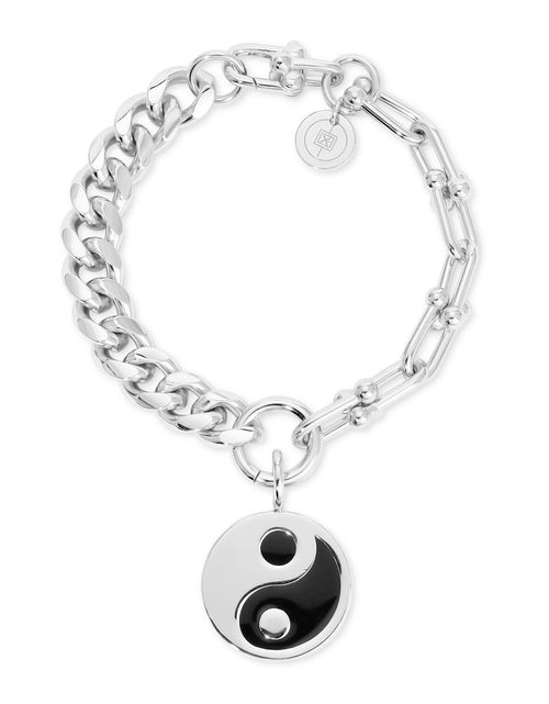 Load image into Gallery viewer, Dual Chain Bracelet With Lage Enamel Yin Yang Pendant by eklexic jewelry

