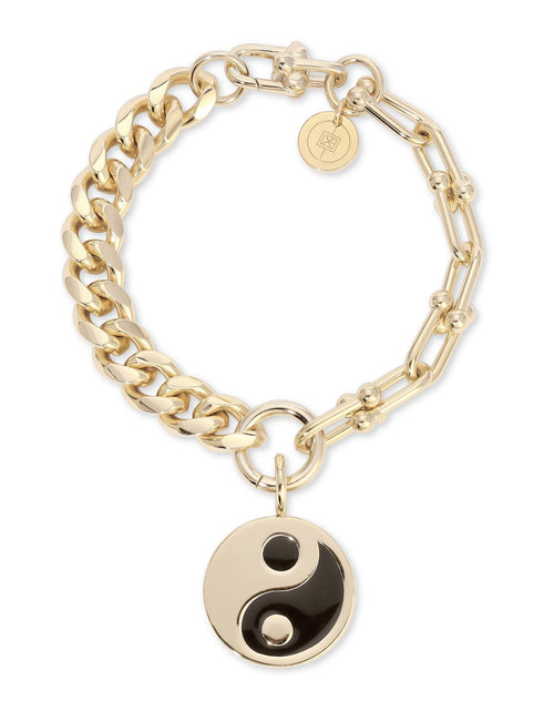 Load image into Gallery viewer, Dual Chain Bracelet With Lage Enamel Yin Yang Pendant by eklexic jewelry
