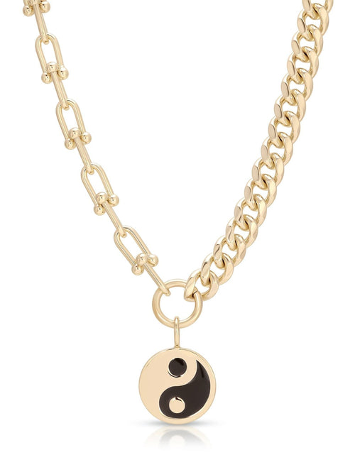 Load image into Gallery viewer, Dual Chain Necklace With Lage Enamel Yin Yang Pendant by eklexic jewelry
