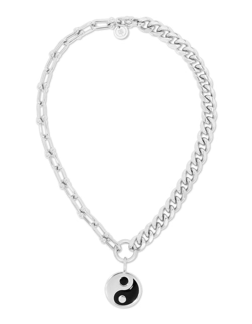 Load image into Gallery viewer, Dual Chain Necklace With Lage Enamel Yin Yang Pendant by eklexic jewelry
