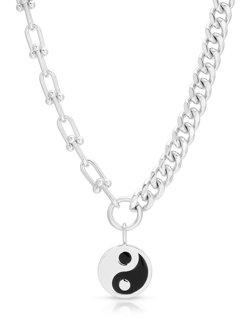 Load image into Gallery viewer, Dual Chain Necklace With Lage Enamel Yin Yang Pendant by eklexic jewelry
