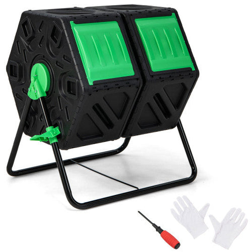 Load image into Gallery viewer, Dual Chamber Garden Compost Tumbler with Sliding Doors-Black &amp; Green

