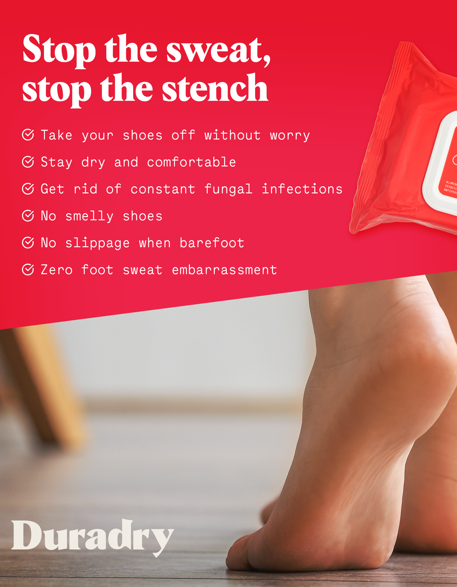 Duradry Antiperspirant Wipes for Hands & Feet by Duradry