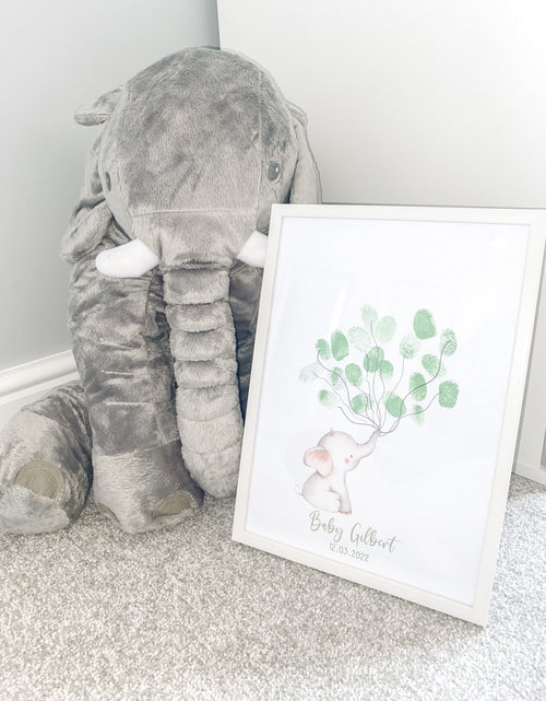 Load image into Gallery viewer, Baby Boy Girl Any Colour Wording Elephant Baby Shower Finger Print Decor Print by WinsterCreations™ Official Store
