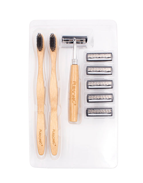 Load image into Gallery viewer, Eco Friendly Razor &amp; Toothbrushes Combo Pack by Pursonic
